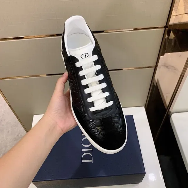 Dior Black White Embossed Monogram Upper Contrast Sole Lifestyle Sneakers 4