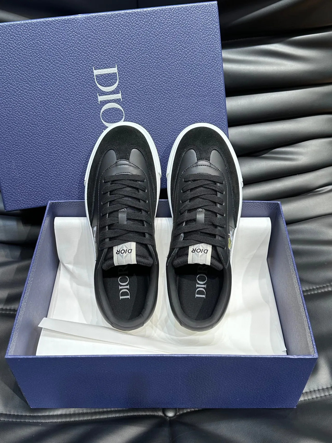 Dior Black White Suede And Leather Upper Contrast Sole Lifestyle Sneakers 5