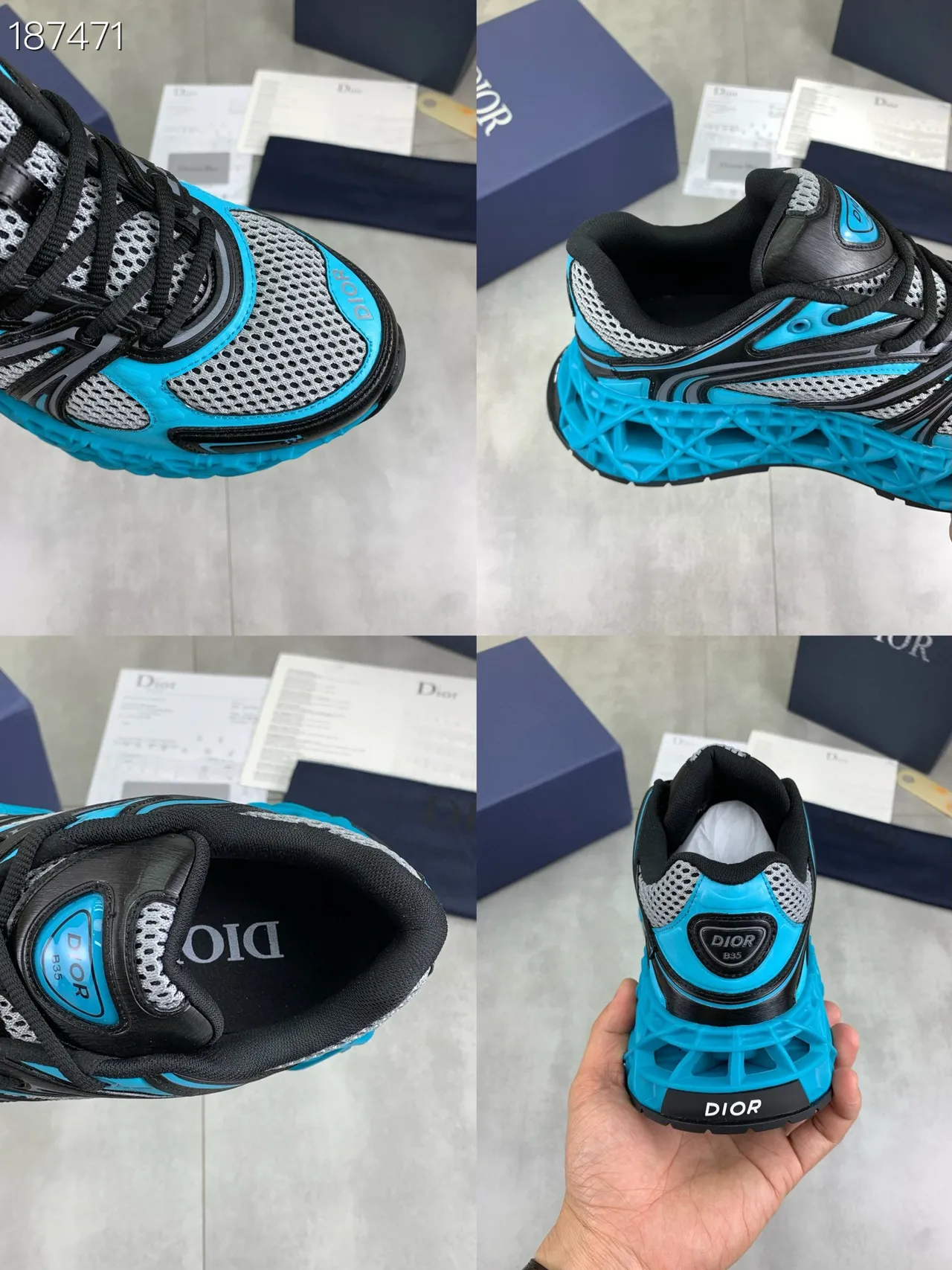 Dior Blue Black Sculpted Sole Mesh-and-Synthetic Overlay Construction Chunky Sneakers 2