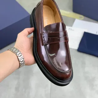 Dior 棕黑 亮面漆皮 便士带细节 乐福鞋
