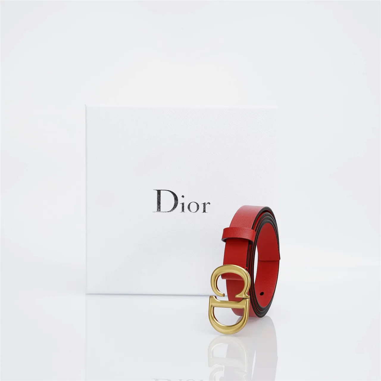 Dior CD Belt Red Smooth Leather Gold-Tone Buckle Leather Belt 5