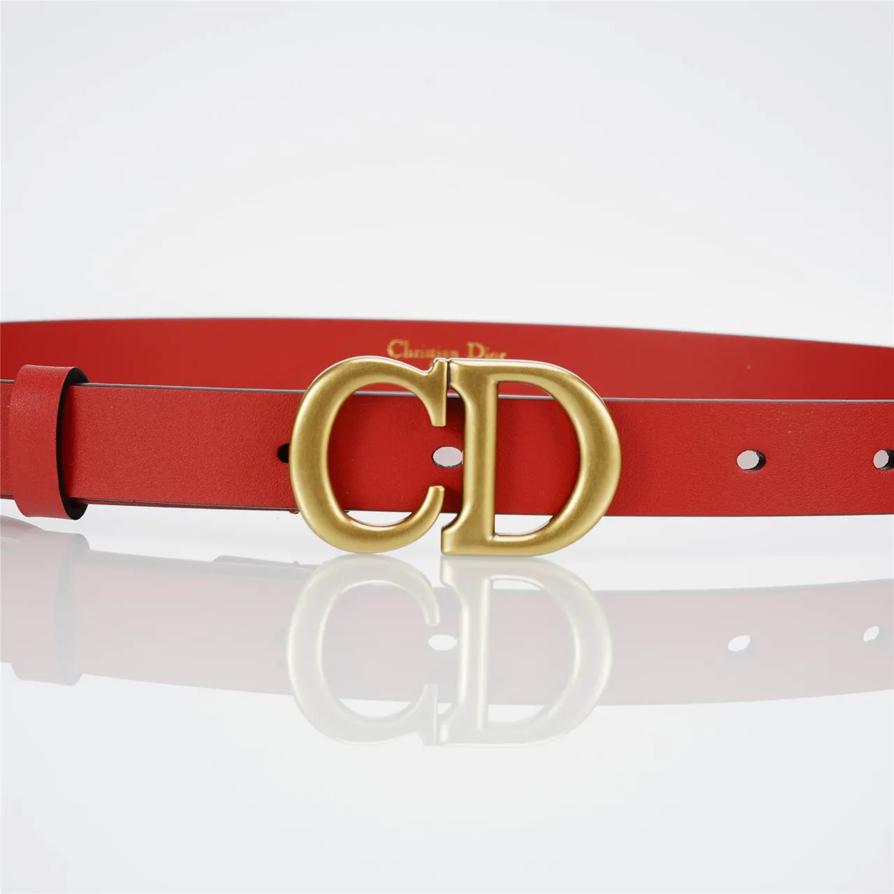Dior CD Belt Red Smooth Leather Gold-Tone Buckle Leather Belt 8