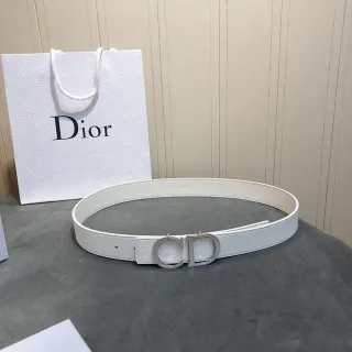 Dior CD Ceinture en Cuir Grainé Blanc