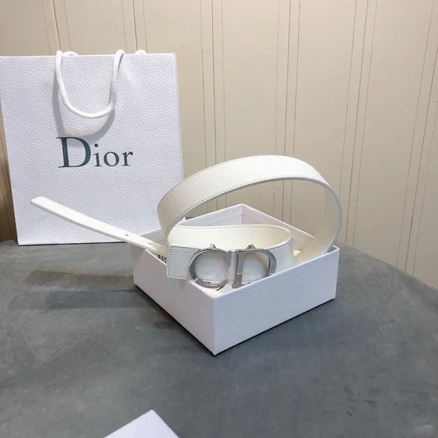 Dior CD Belt White Grained Leather Belt 2