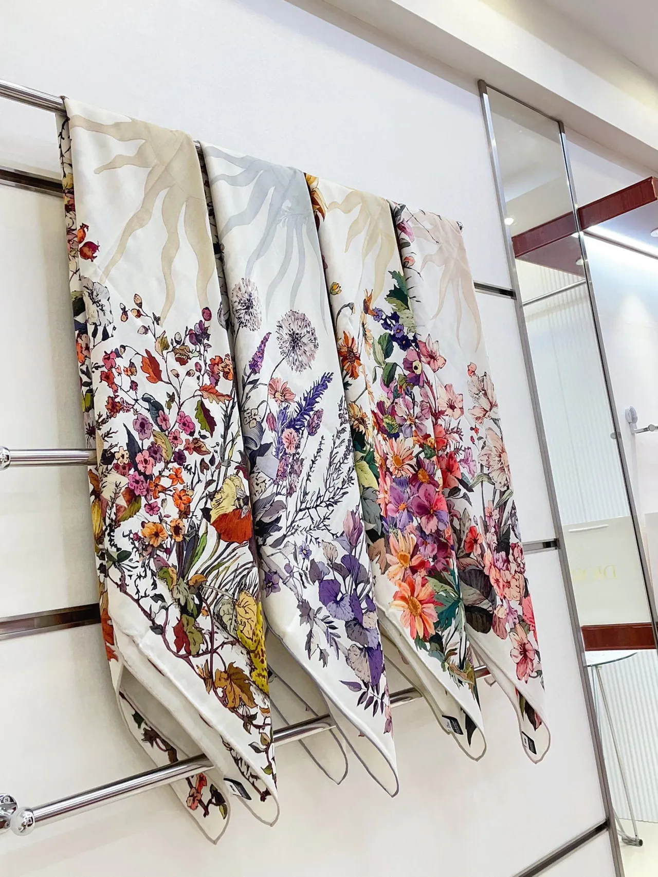 Dior Floral Botanical Print Cream Silk Scarf 4