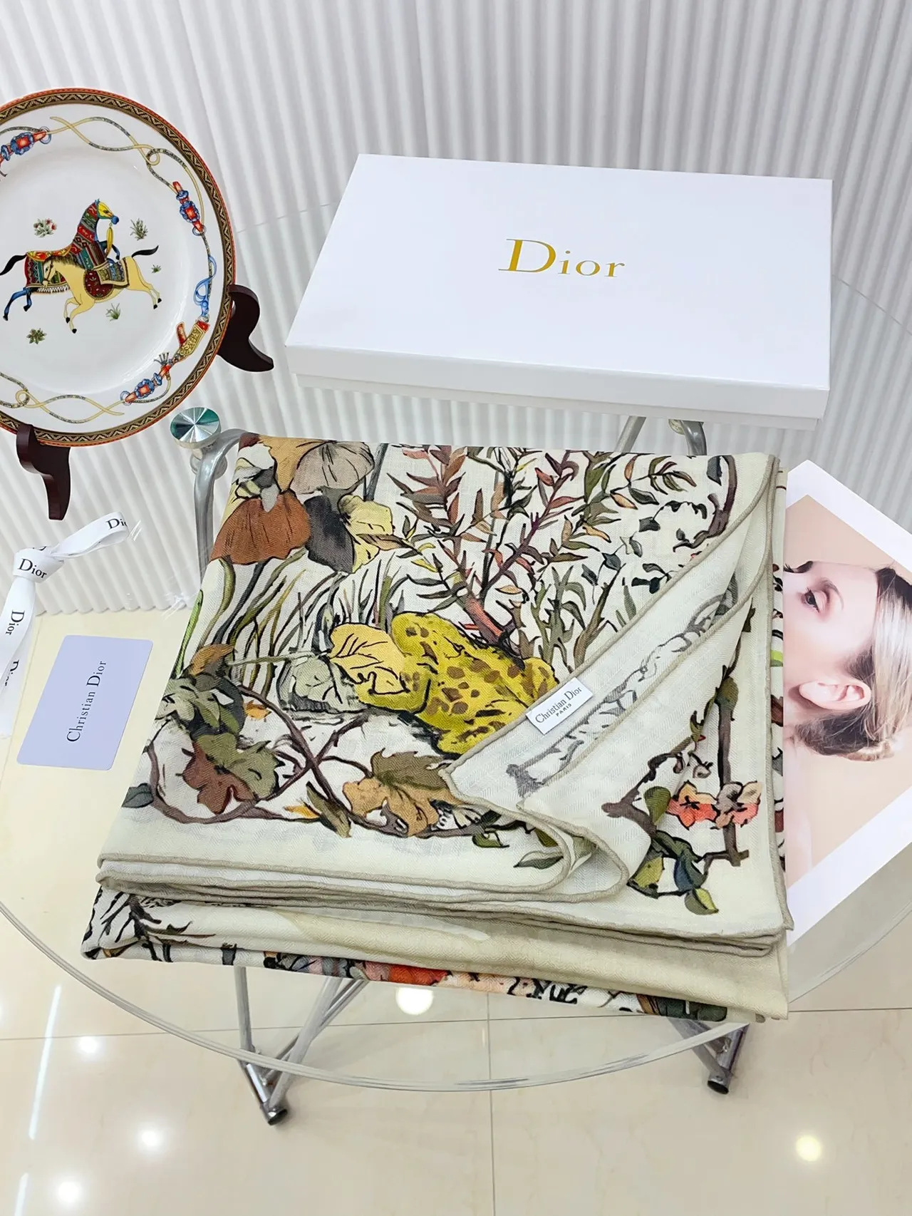 Dior Floral Botanical Print Cream Silk Scarf 5