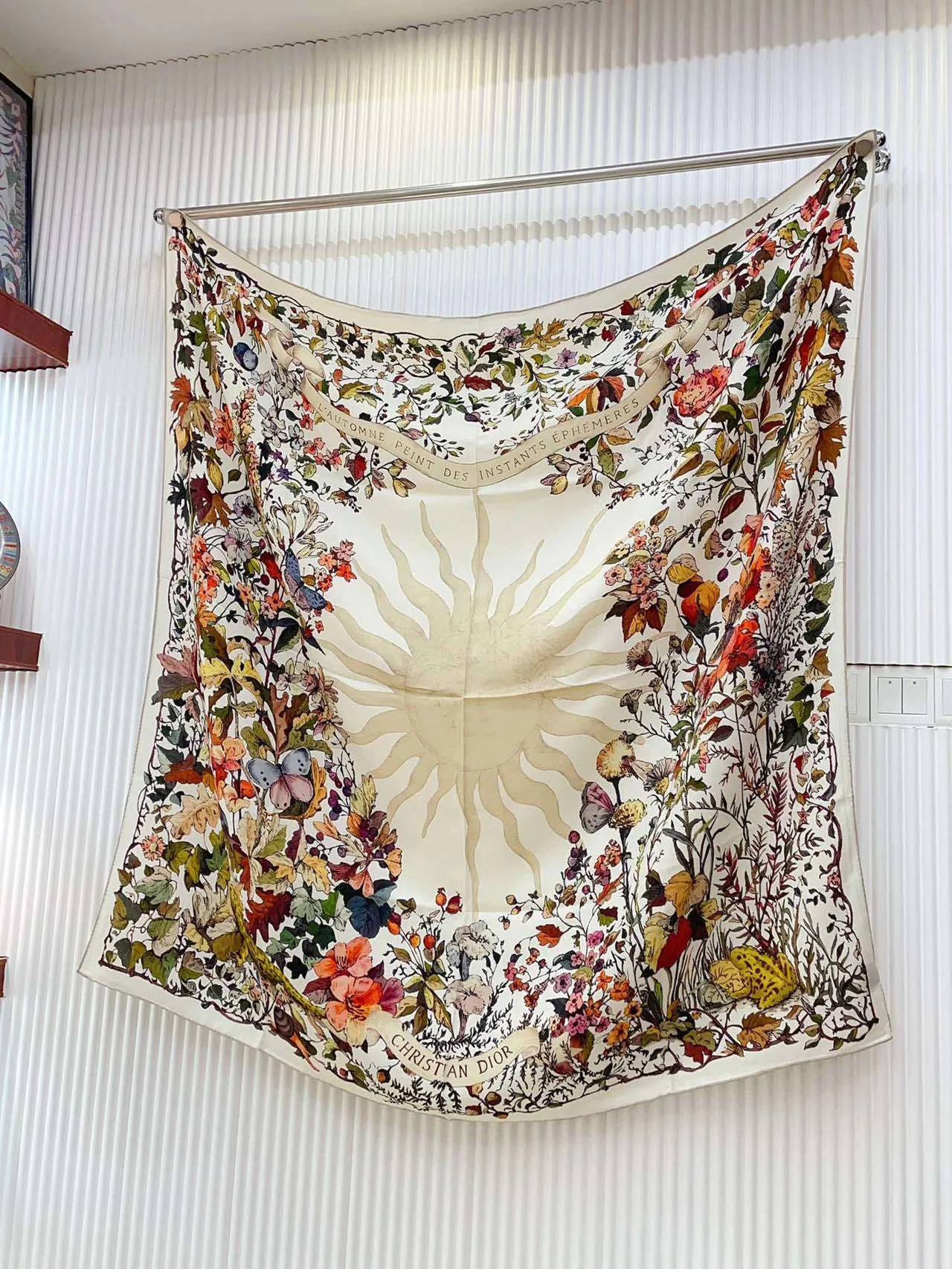 Dior Floral Botanical Print Cream Silk Scarf 6