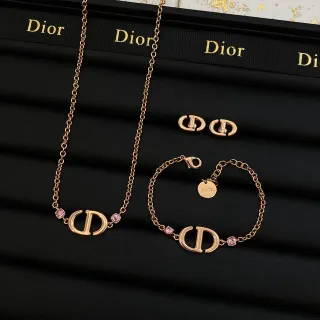 Dior doré rose Chain-Link Interlocked D Logo Motif collier