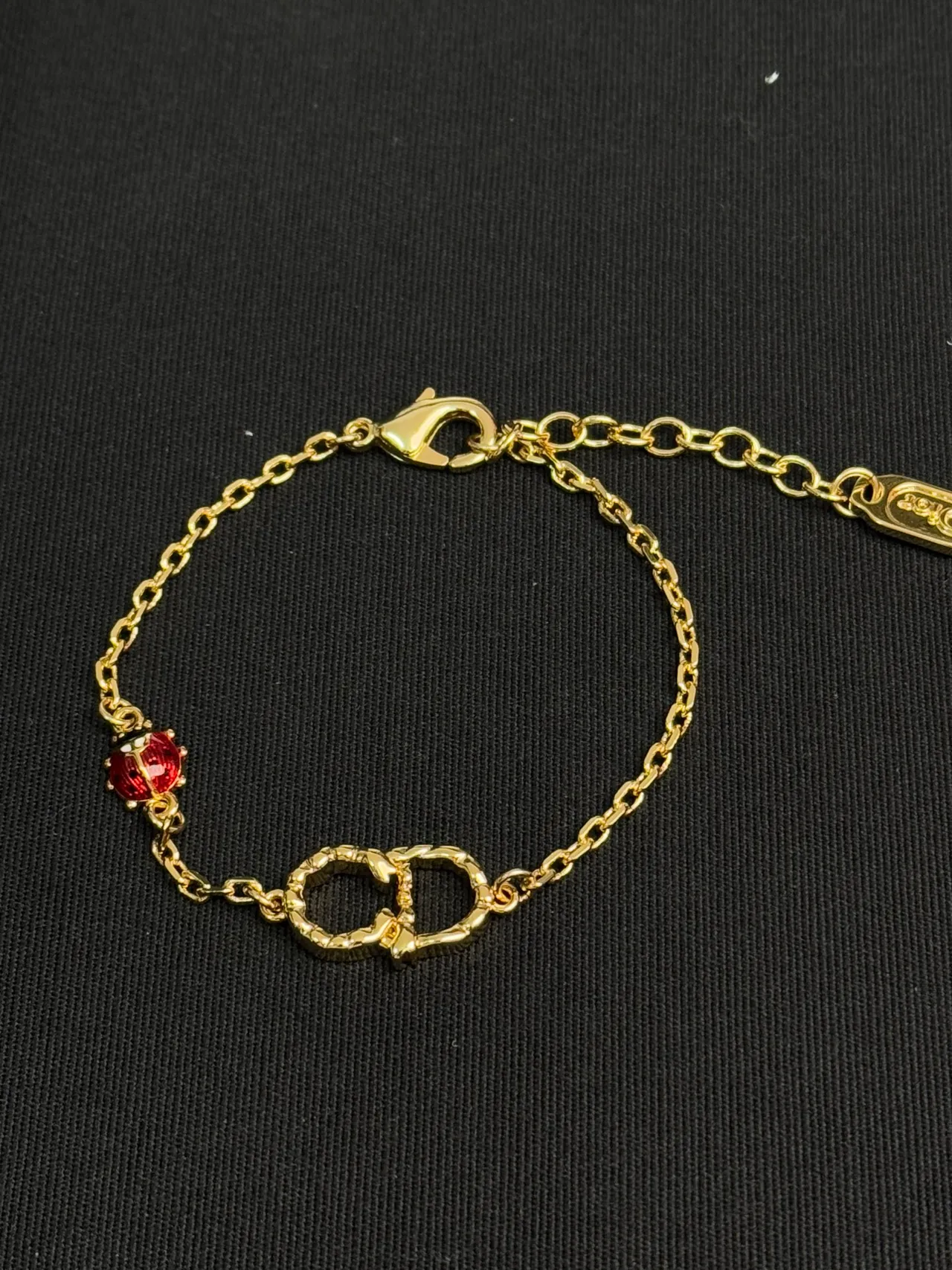 Dior Gold Red Chain Enamel Ladybug Charm Bracelet 4