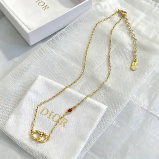 Dior Collier chaîne rouge en or motif CD entrelacé pendentif