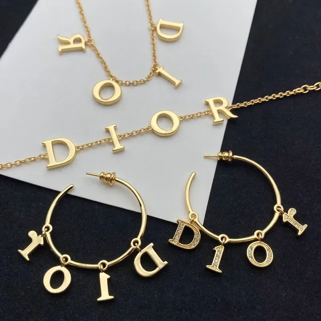 Dior Gold Silver Chain Letter Charms Necklace 2