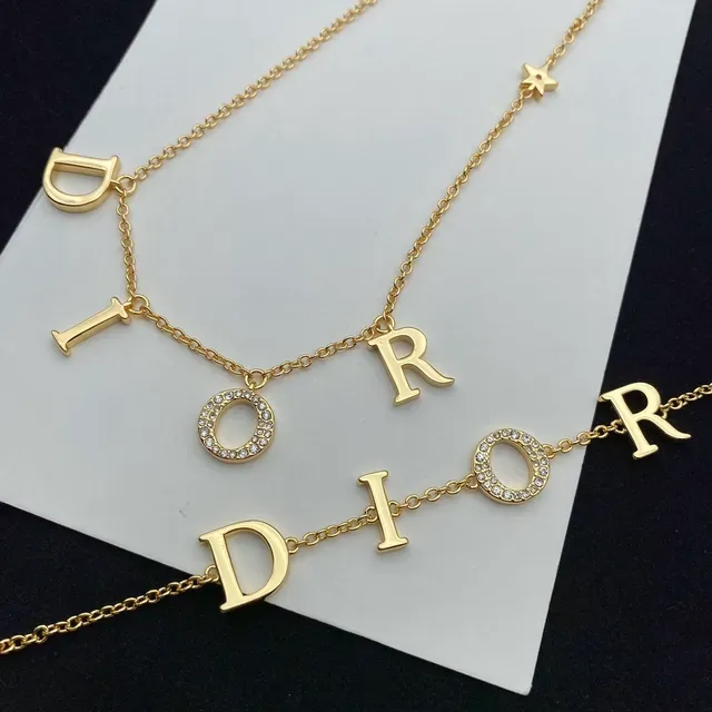 Dior Gold Silver Chain Letter Charms Necklace 4