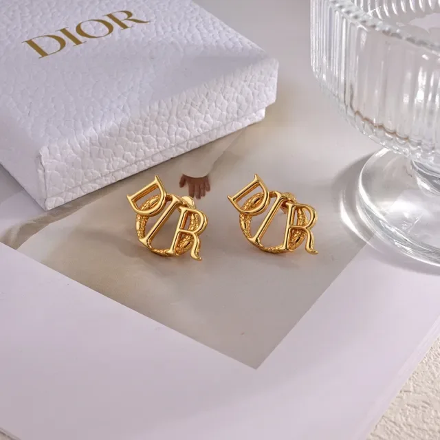 Dior Gold Silver Monogram Logo Openwork Metal Earrings 2
