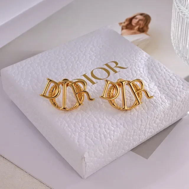 Dior Gold Silver Monogram Logo Openwork Metal Earrings 3