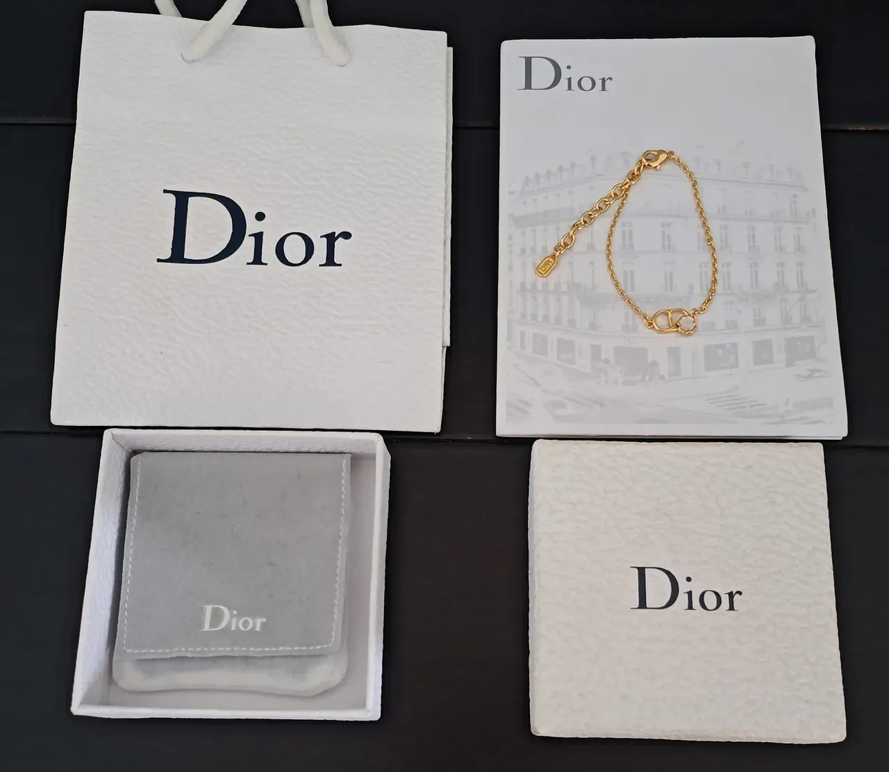 Dior Pulsera Bisel Dorado CD Logo y Charm Trébol de Madreperla 3