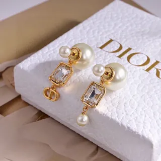 Dior Boucles d'oreilles à perles et cristaux dorés pendantes