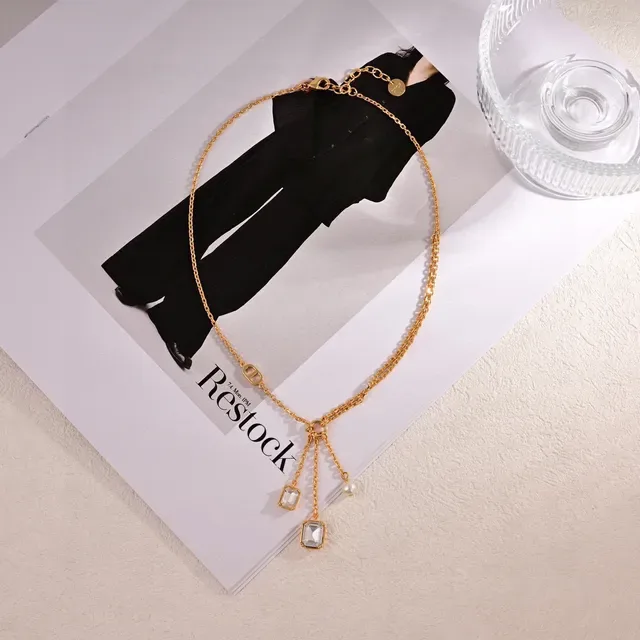 Dior Gold White Chain Asymmetrical Pendant Necklace 2
