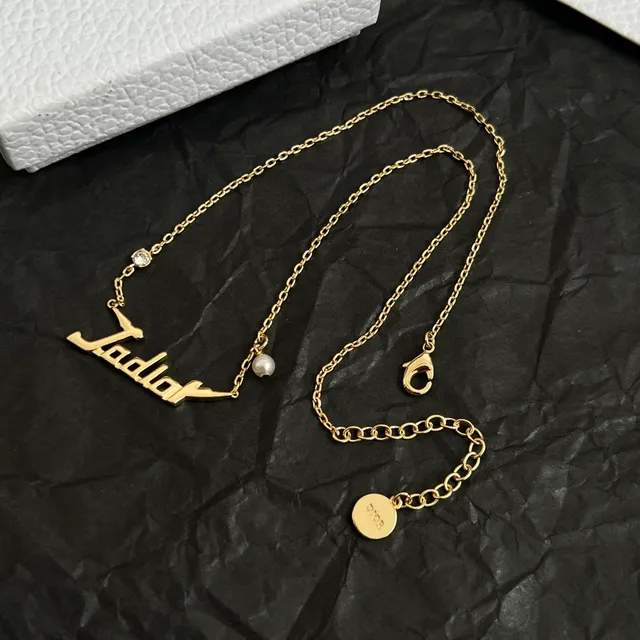 Dior Gold White Chain Nameplate Pendant Necklace 2