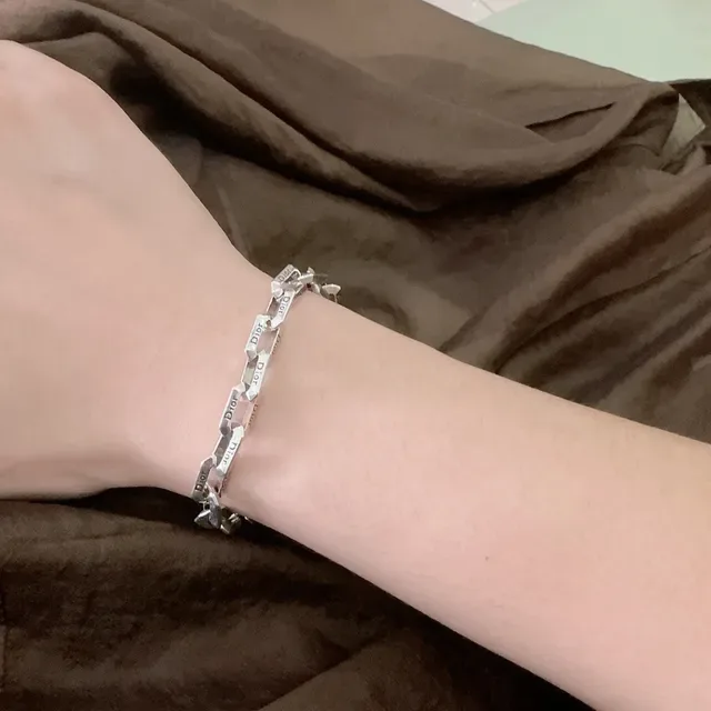 Dior Link Engraved Silver Chain Bracelet 2
