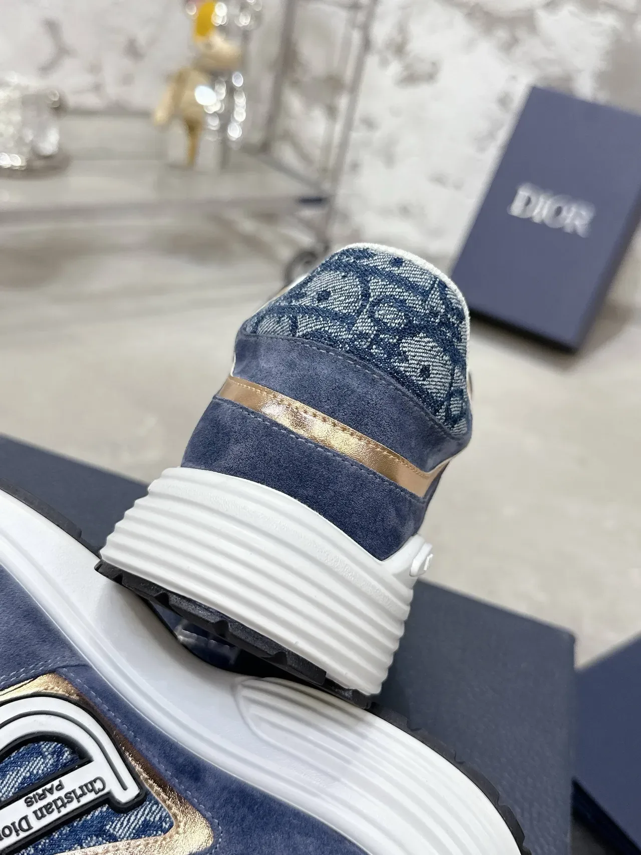 Dior 海军 金色 蓝色 麂皮 和 提花 金属 修边 生活方式 运动鞋 6