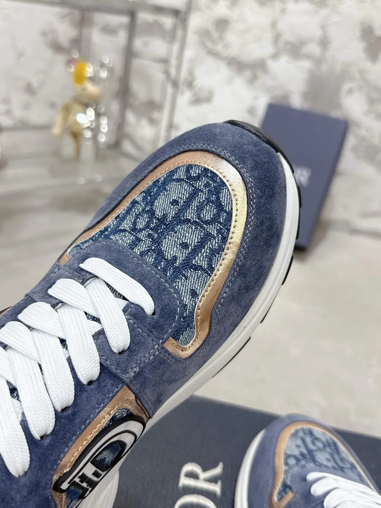 Dior 海军 金色 蓝色 麂皮 和 提花 金属 修边 生活方式 运动鞋 7