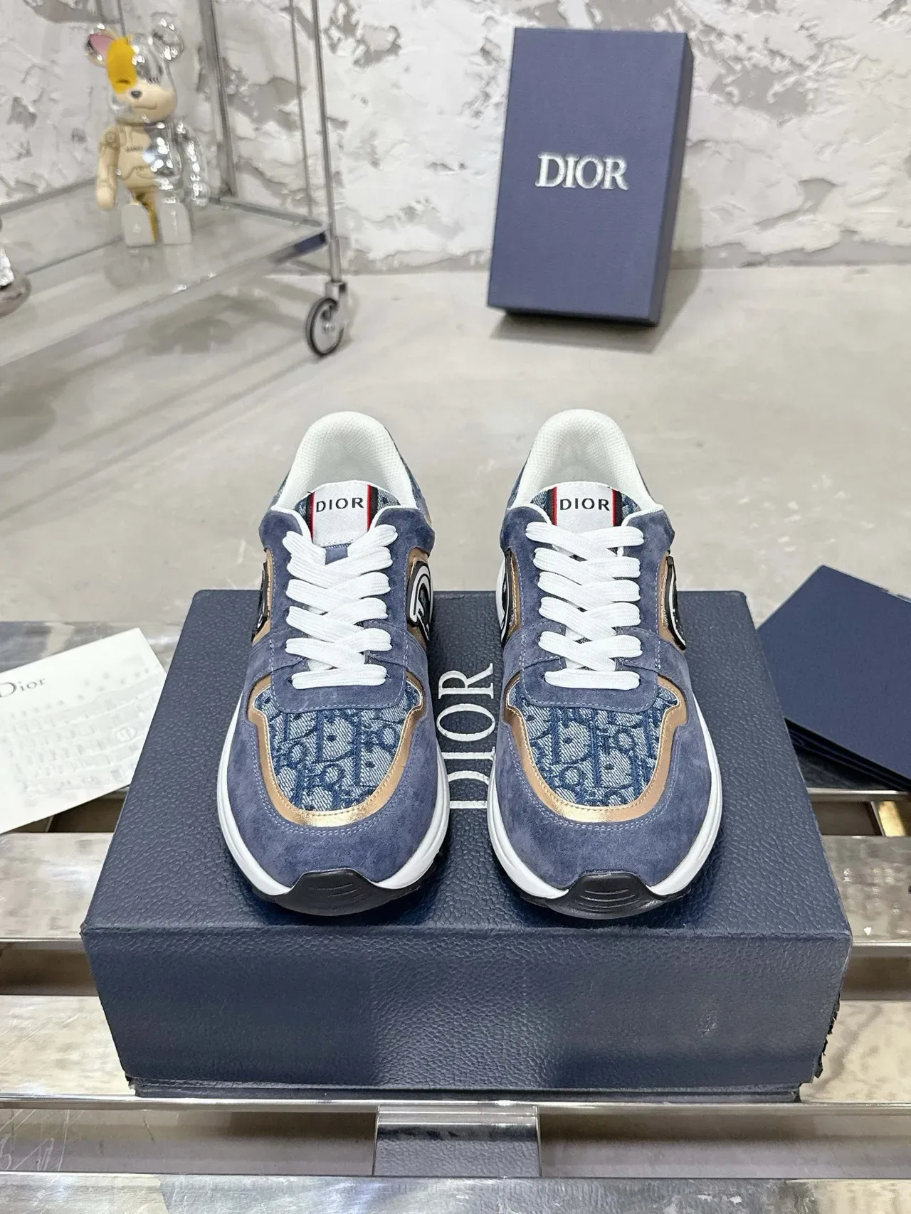 Dior 海军 金色 蓝色 麂皮 和 提花 金属 修边 生活方式 运动鞋 8