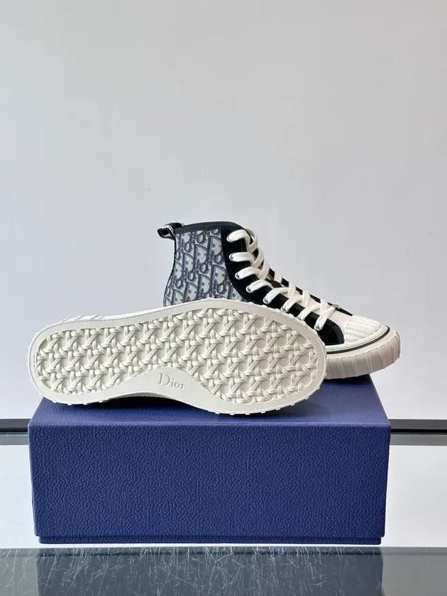 Dior Navy White High-Top Monogram Canvas Lifestyle Sneakers 2