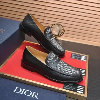 迪奥 Oblique 黑色皮革 印花 便士带 乐福鞋