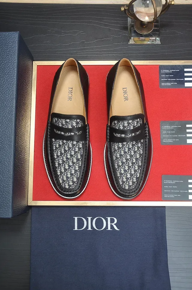 Loafers Dior Oblique Cuir Noir Monogrammé Bride Penny 2