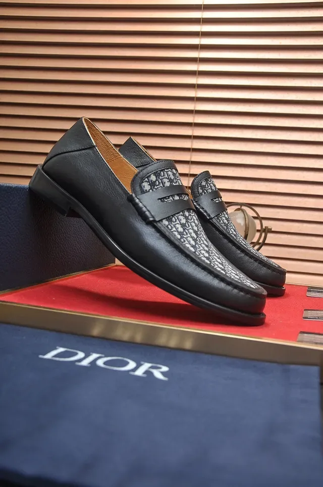 Loafers Dior Oblique Cuir Noir Monogrammé Bride Penny 3