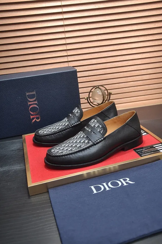 Loafers Dior Oblique Cuir Noir Monogrammé Bride Penny 4