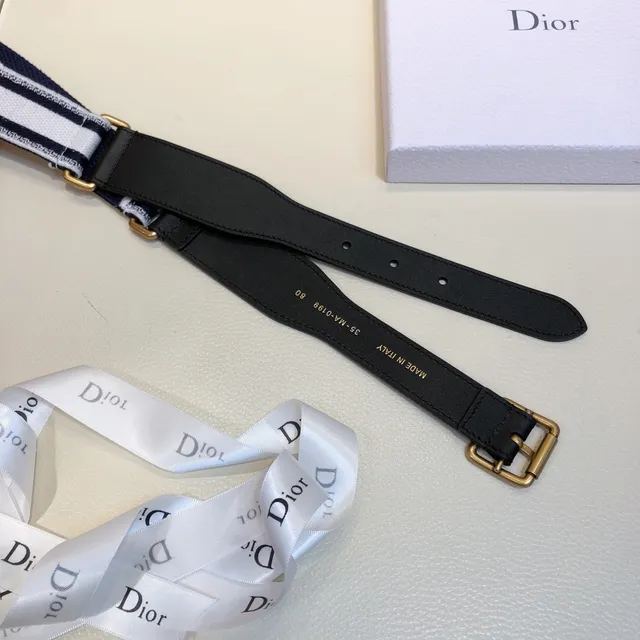 Dior Oblique Navy and White Woven Leather Belt 6