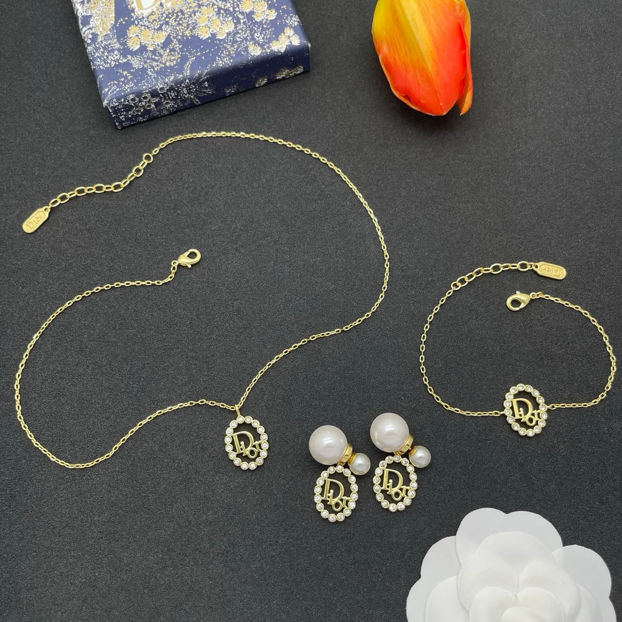Dior Oval Pavé-Crystal DIOR Monogram Necklace 2