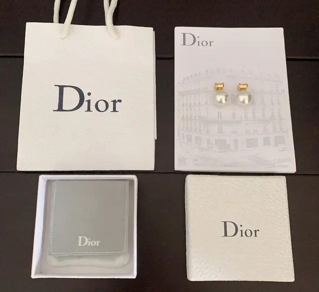 Dior Pearl and Rectangular Stone Stud Earrings 4