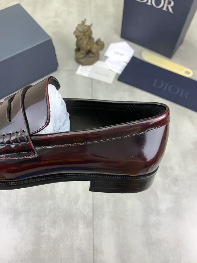 Dior Penny Loafer برغوندي جلد لامع لافر 5