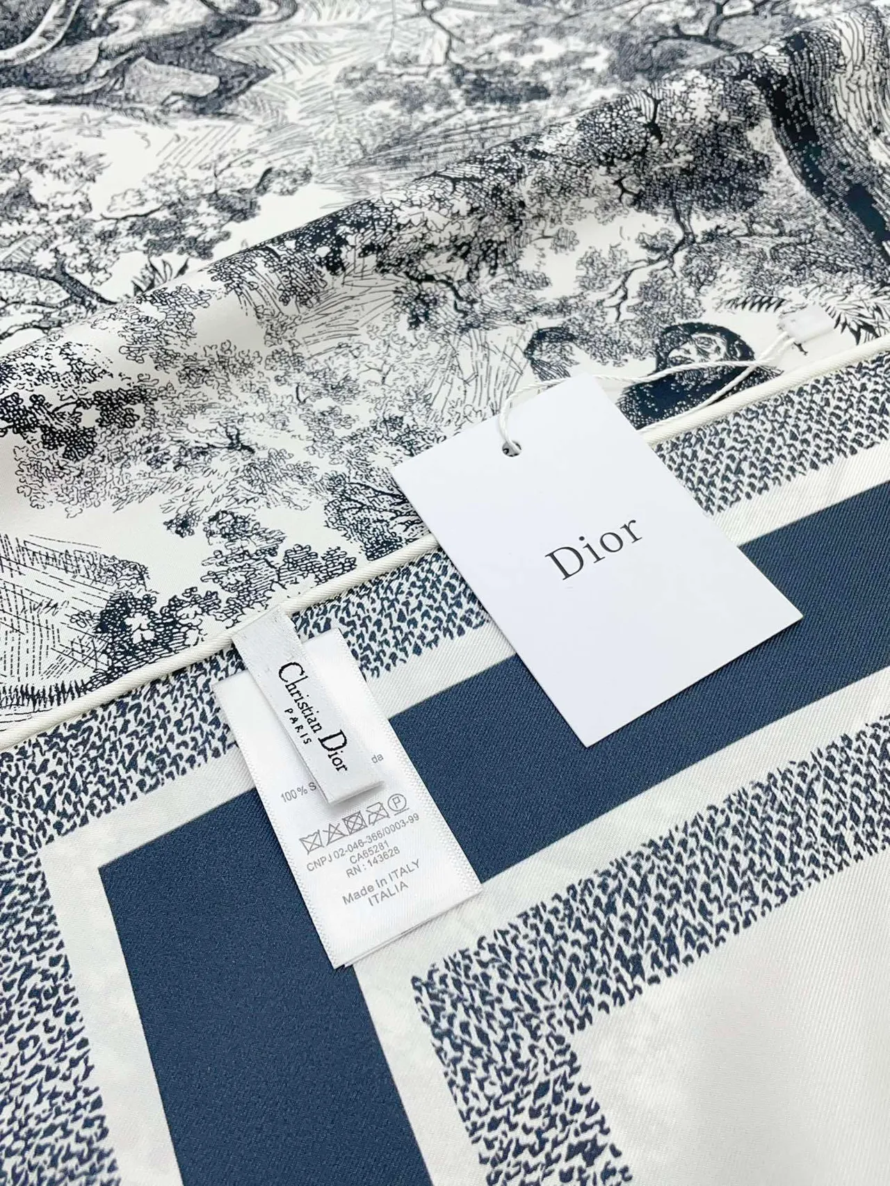Dior Bufanda de Seda con Motivo Forestal Impreso y Borde Navy 8