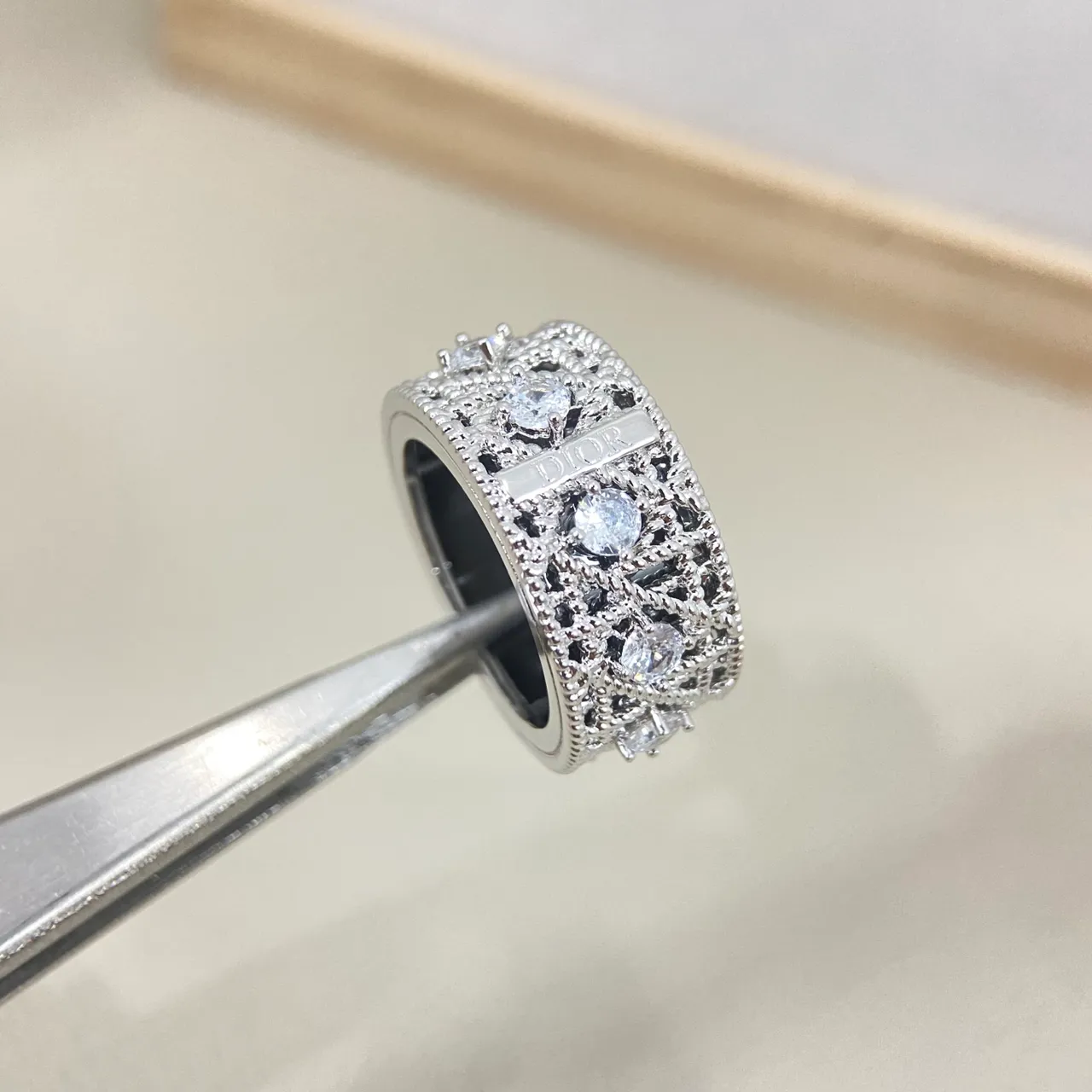 Dior Rose des Vents Gold Silver Openwork Filigree Rotating Band Ring 5