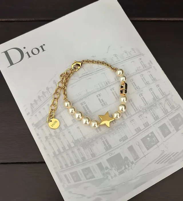 Dior Rose des Vents Pulseira de Corrente de Pérolas Dourado Branco 2