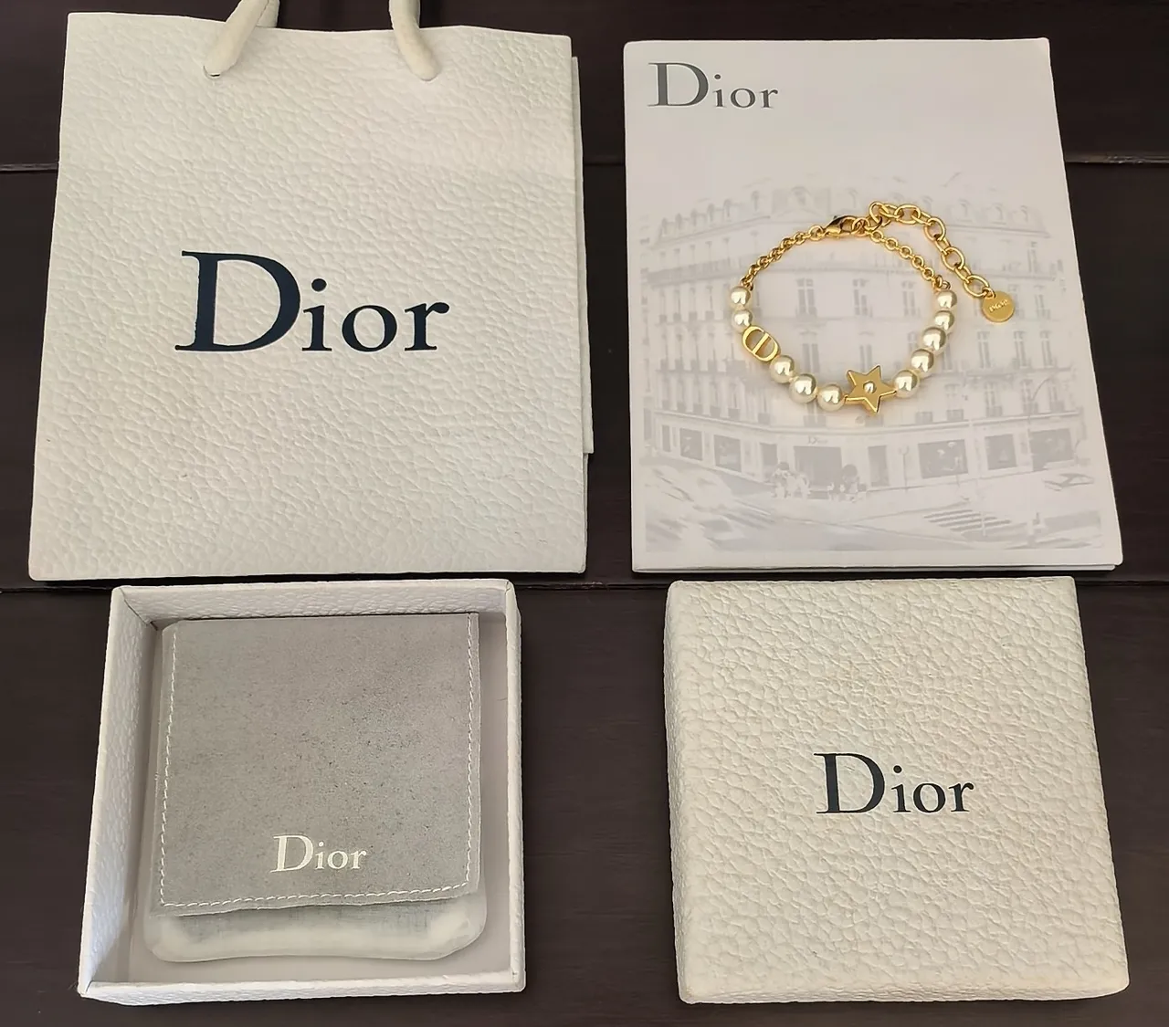 Dior Rose des Vents Pulseira de Corrente de Pérolas Dourado Branco 4