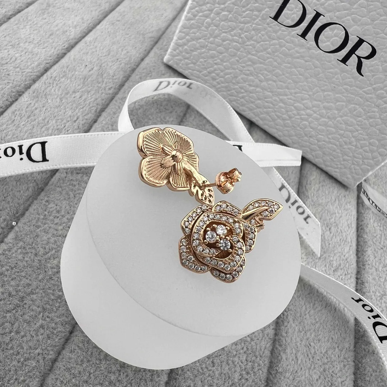 Dior Rose des Vents Argent Or Pavé-Crystal Boucles d'oreilles 2
