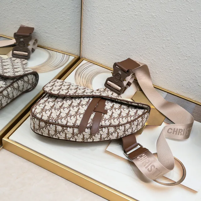 Dior Saddle भेज भूरा मोनोग्रामित कैनवास सिल्हूट सैडल बैग 5