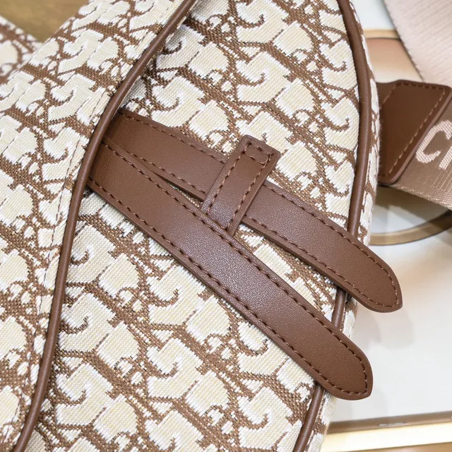 Dior Saddle भेज भूरा मोनोग्रामित कैनवास सिल्हूट सैडल बैग 6