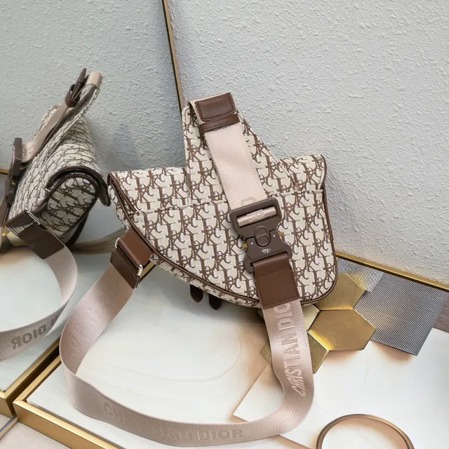 Dior Saddle भेज भूरा मोनोग्रामित कैनवास सिल्हूट सैडल बैग 8