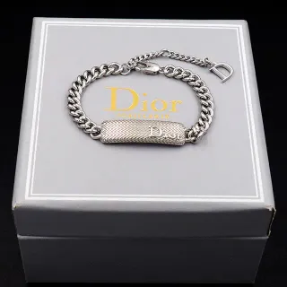 Dior سوار فضي سلسلة كيرب لينك منحوتة نص شيفرون متموج سوار بار
