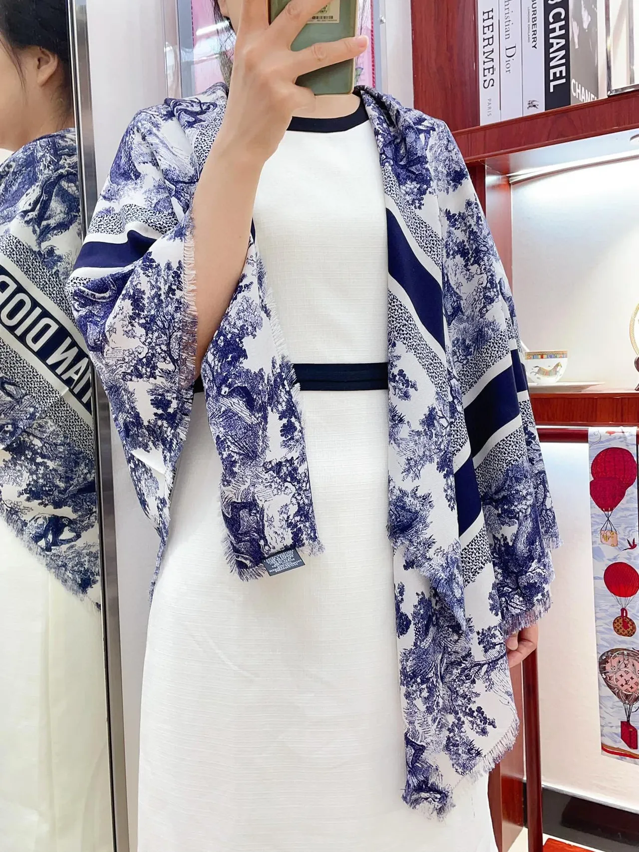 Bufanda de seda Dior Toile de Jouy Navy/Blanco 2