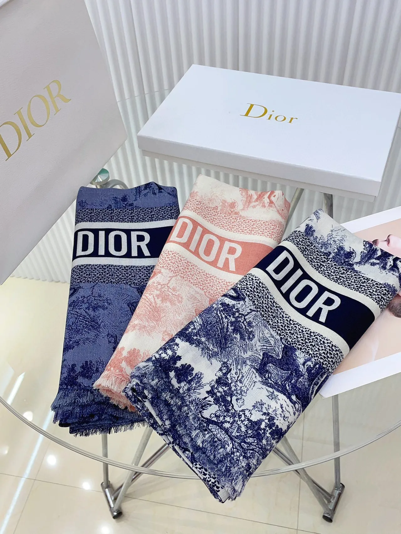 Bufanda de seda Dior Toile de Jouy Navy/Blanco 3