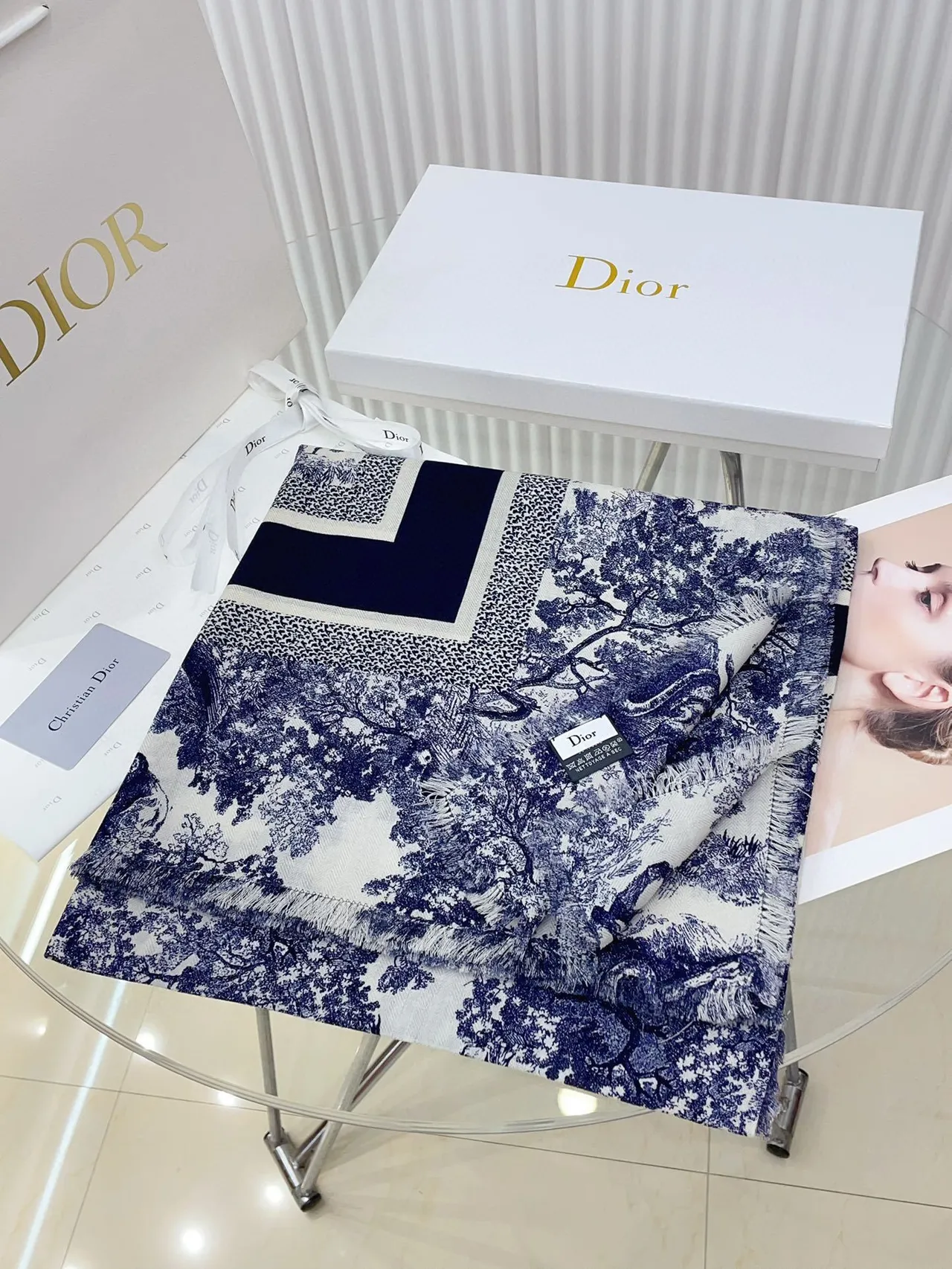 Bufanda de seda Dior Toile de Jouy Navy/Blanco 4
