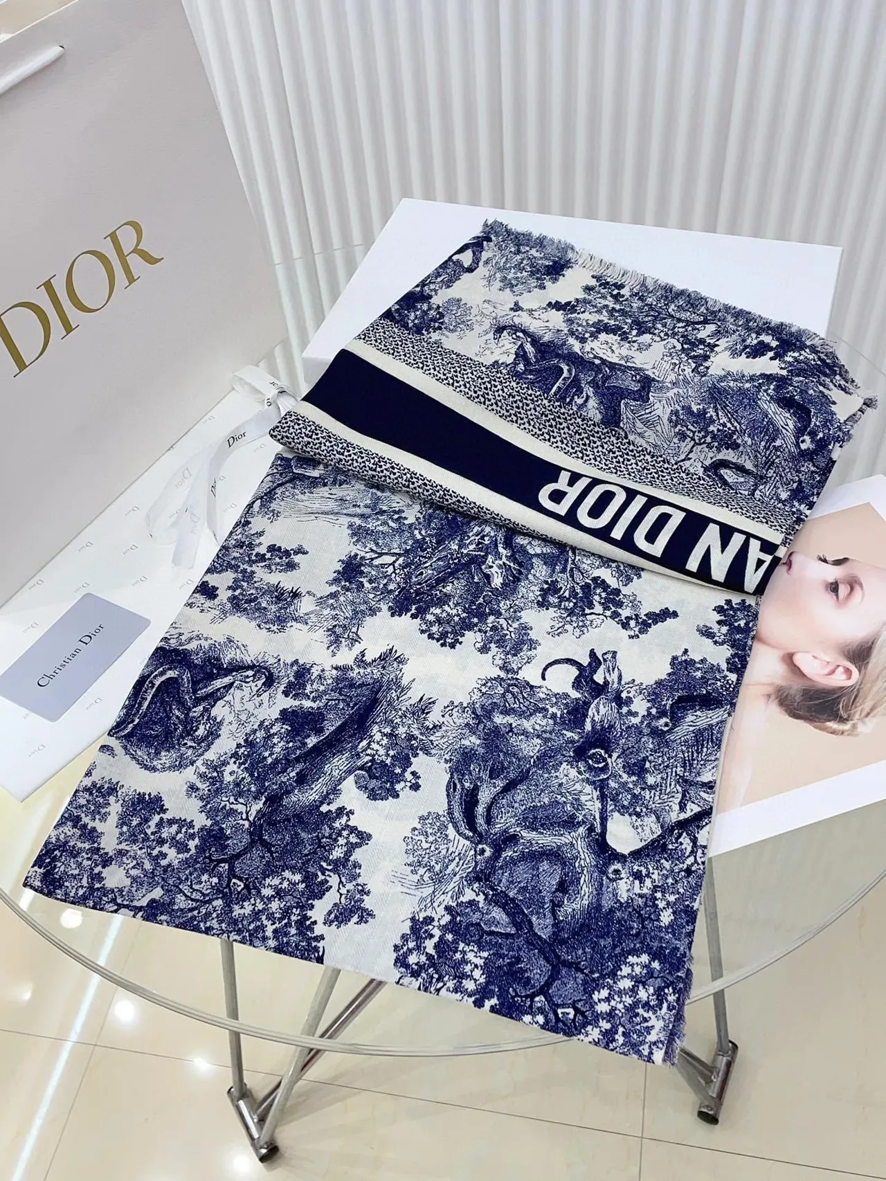 Bufanda de seda Dior Toile de Jouy Navy/Blanco 5