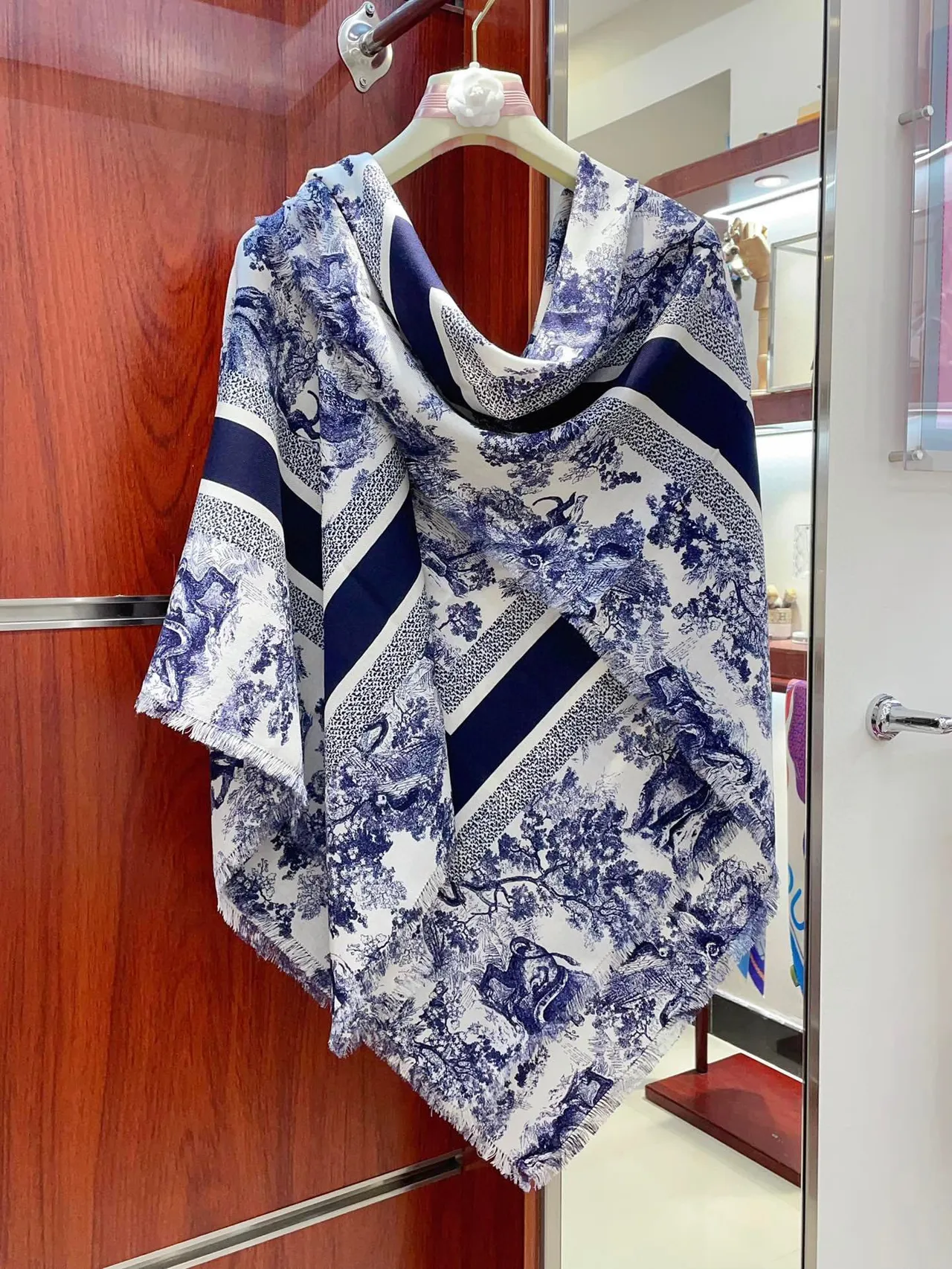 Bufanda de seda Dior Toile de Jouy Navy/Blanco 9