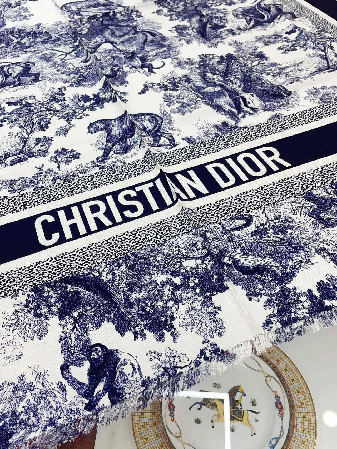 Bufanda de seda Dior Toile de Jouy Navy/Blanco 7
